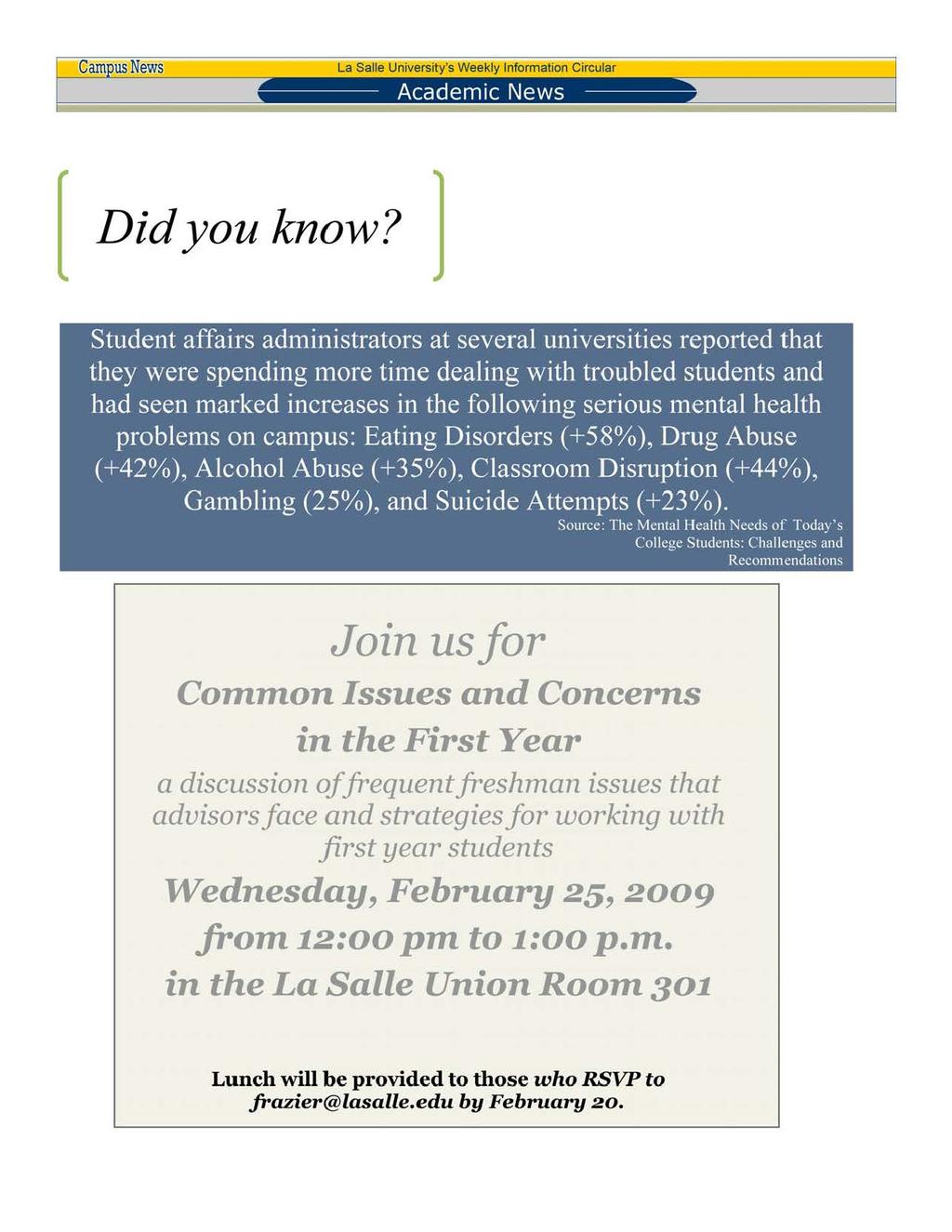 Cam usnews La Salle University's Weekly Information Circular Academic News Page 2 Did you know?