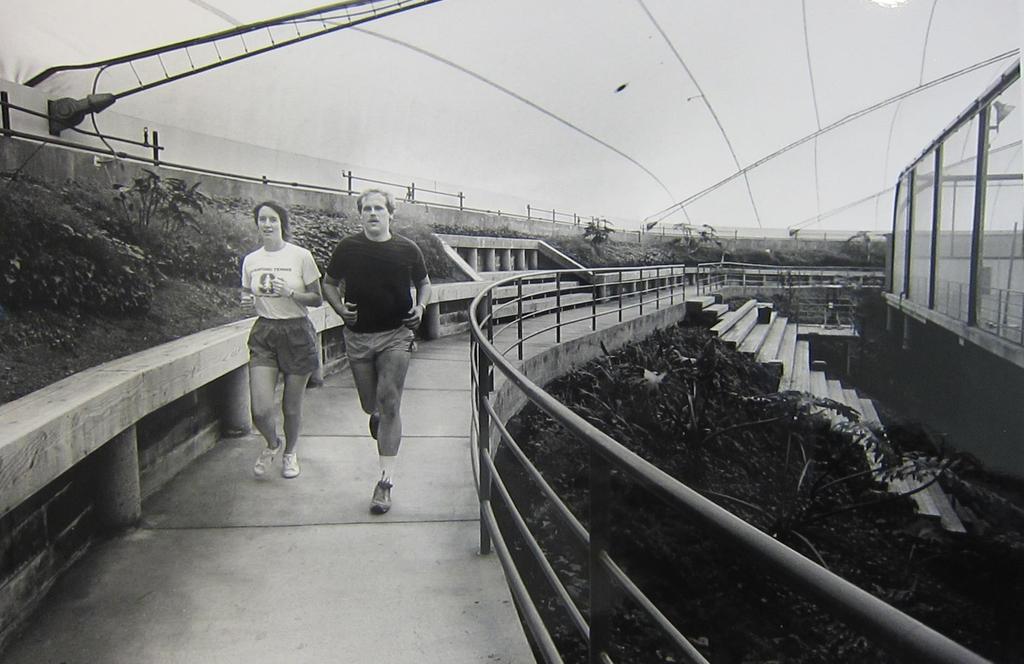 Photo courtesy of the Department of Archives & Special Collections Indoor running track in the Leavey Center Students had access to an indoor running track in the Leavey Center.