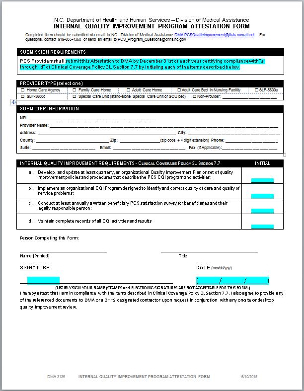 DMA 3136 - Attestation Form Submit to DMA by December 31 st of each year certifying compliance.