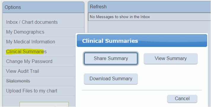 b. PCM Workflow /Measure 2 All patients from the denominator count who log into their Patient Portal account and use the Clinical Summaries options to either share, view or download their summary