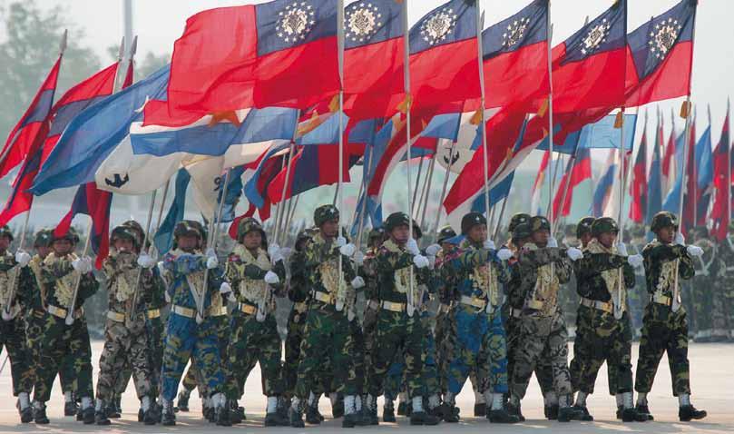 Myanmar soldiers march during an Armed Forces Day ceremony in Naypyidaw on 27 March 2007.