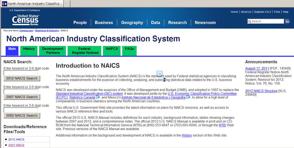 Find your 2012 NAICS Codes http://www.census.