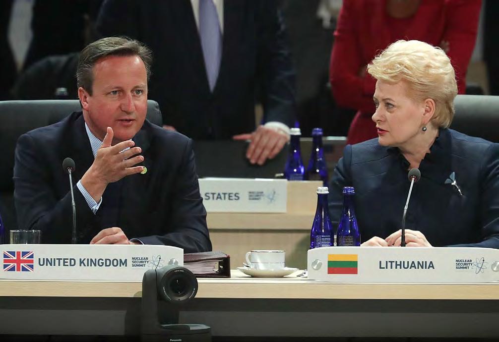 Alex Wong/Getty Images Prime Minister of the United Kingdom David Cameron (left) talks to President of Lithuania Dalia Grybauskaite during a scenario-based policy discussion of the 2016 Nuclear