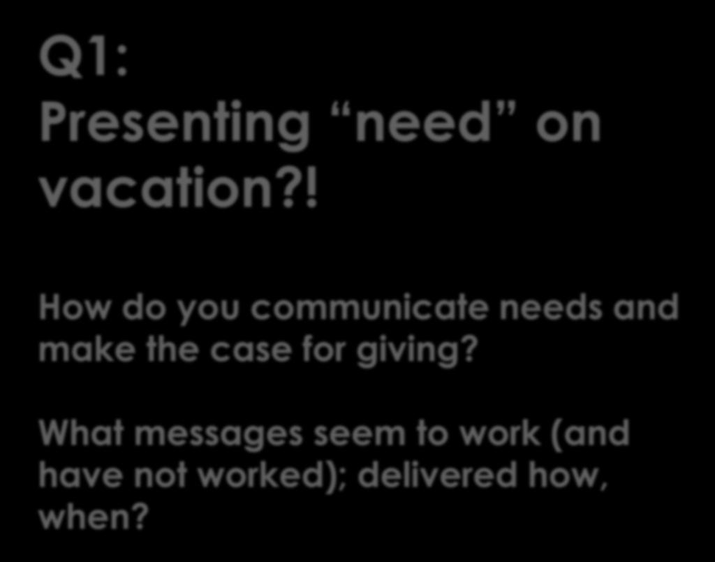 Q1: Presenting need on vacation?