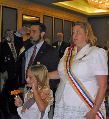 Standing in foreground are SUVCW National Commander-in-Chief Tad Campbell (left) escorted his wife ASUVCW National President Rachelle Campbell during the annual Joint Opening.