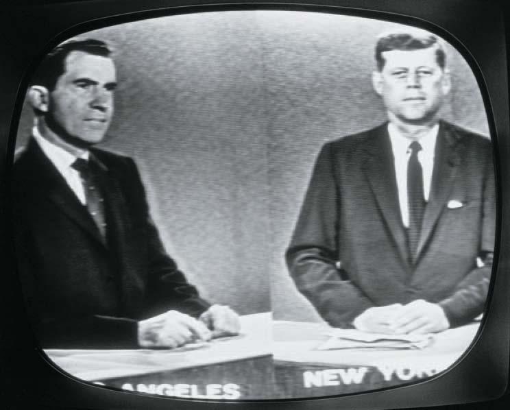 John F. Kennedy (right) appeared confident and at ease during a televised debate with his opponent Richard M. Nixon.