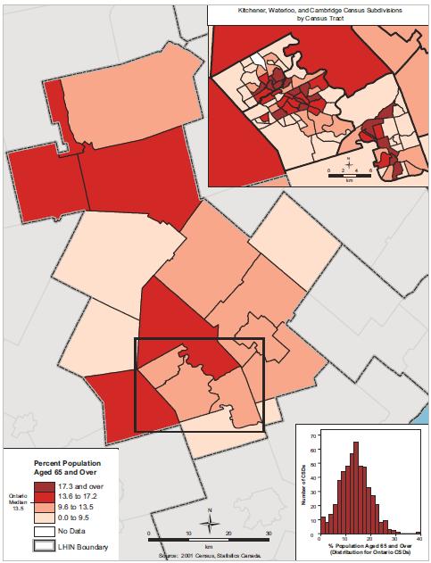 1. Geography & Demographics Within the LHIN, Minto and Wellington North have the highest proportion of Older Adults Geographic distribution of WW Older Adults (65+) - 2006 Distribution of Older
