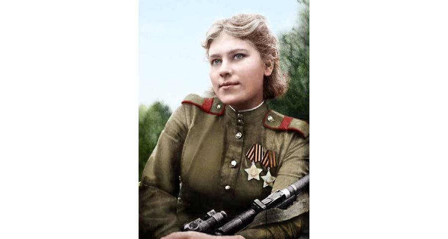 Roza Shanina was a was a 19 year old Soviet sniper during the Second World War with 59 confirmed kills, including 12 soldiers during the Battle of Vilnius.