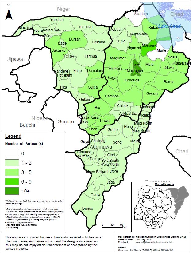 Page 6 PARTNER PRESENCE: PRESENCE OF PARTNERS in ADAMAWA. BORNO & YOBE There has been an increase in the number of humanitarian actors responding to the nutrition needs in the emergency states.