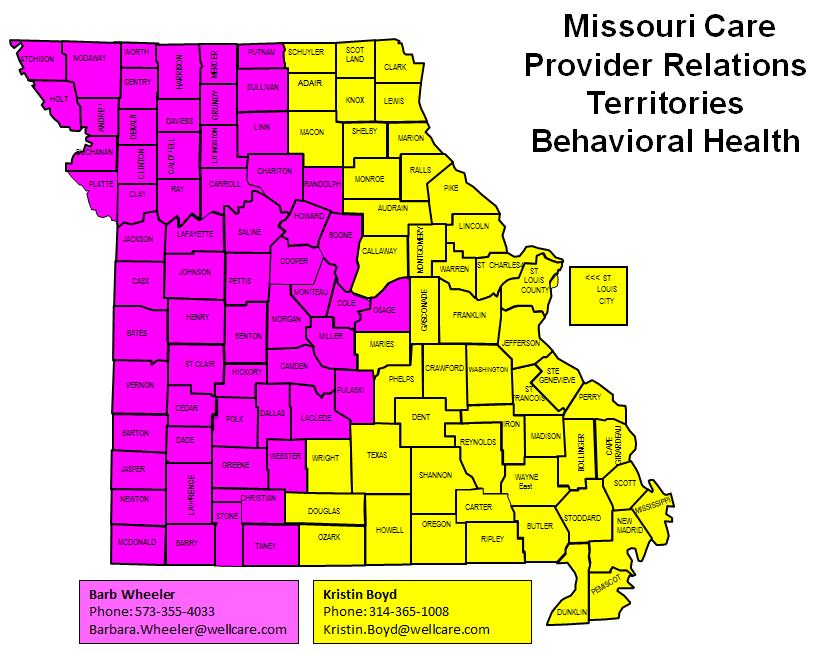 Provider Relations Territory Map Behavioral Health (BH) Missouri Care contracts with