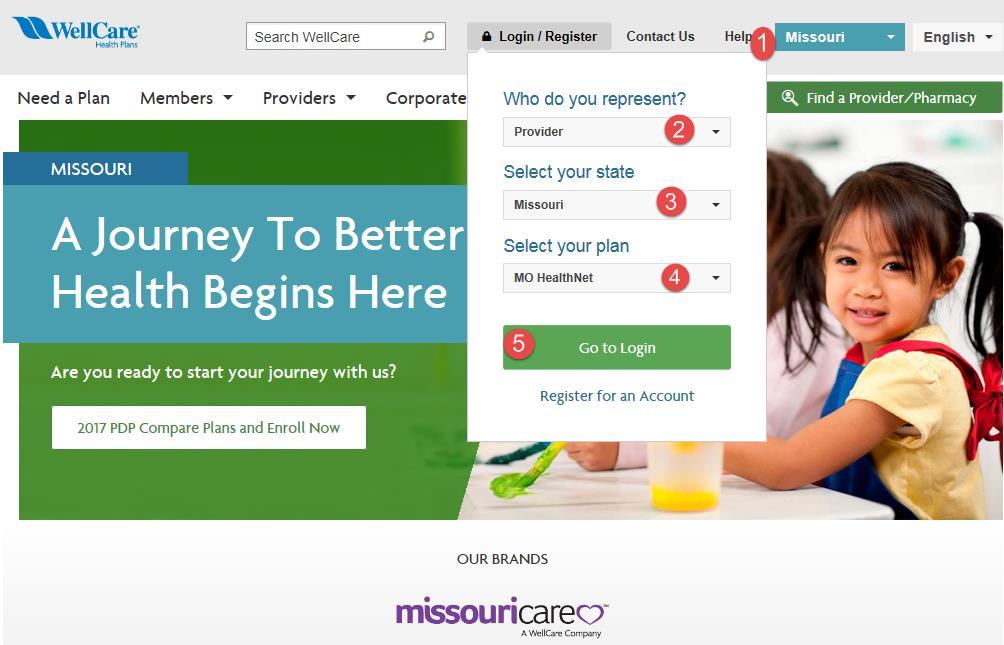 Member Panel Reports Log on to www.wellcare.com 1. Select your State (Missouri) 2. Select Provider 3. Select Missouri 4.