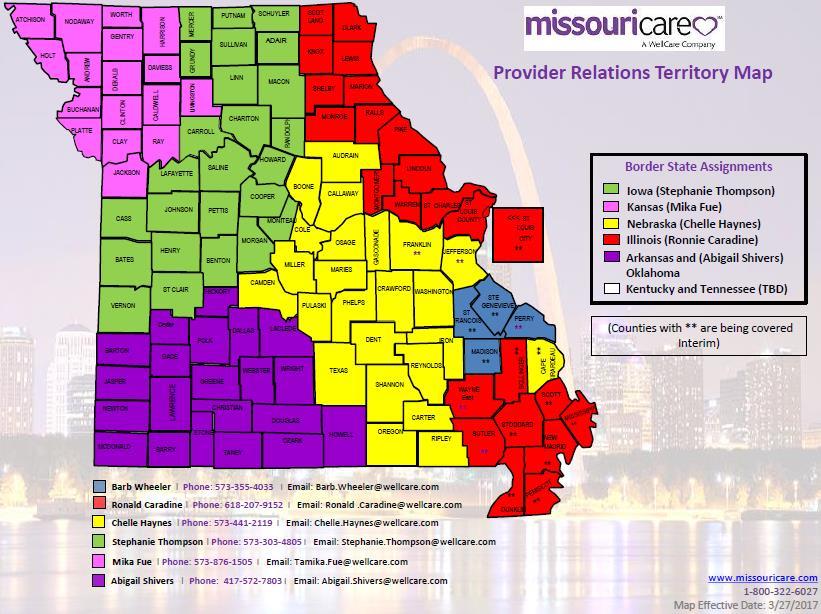 Provider Relations Territory Map Medical Providers Missouri Care