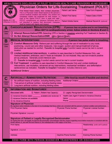 California POLST Form Available at www.capolst.