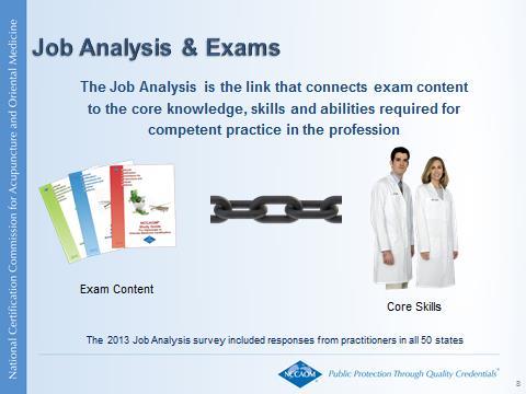 Examinations The NCCAOM Job Analysis Survey is the national survey of the acupuncture and Oriental medicine (AOM) profession.