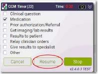 patient as enrolled, and will pop up a new timing session if appropriate. Alternatively, use the Stop button to save the activity and reset the timer.