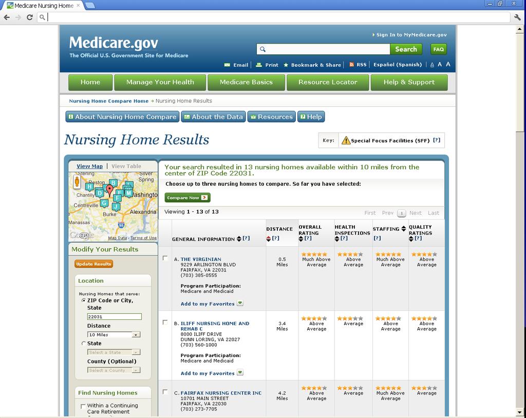 An example of the rating information included on Nursing Home Compare is shown in the figure below.