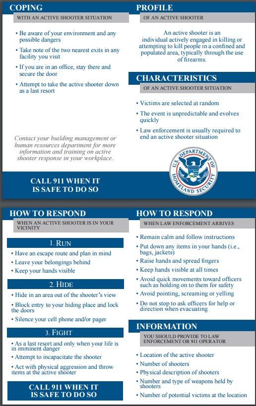 Resources Department of Homeland Security Active Shooter Pocket