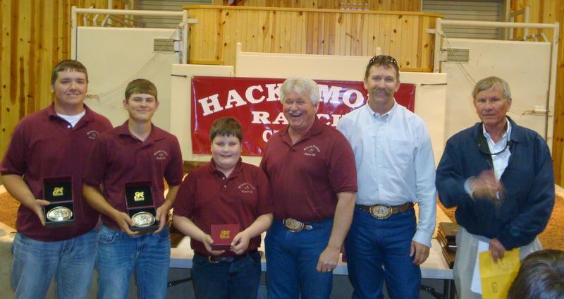 First Place Senior Team Range and Pasture Plant Identification Contest: L to R: Milam County 4-H -- Devin Fisher, Collin Kostroun, Ryan Luckey, Irby McWilliams - coach, Cody Fowler