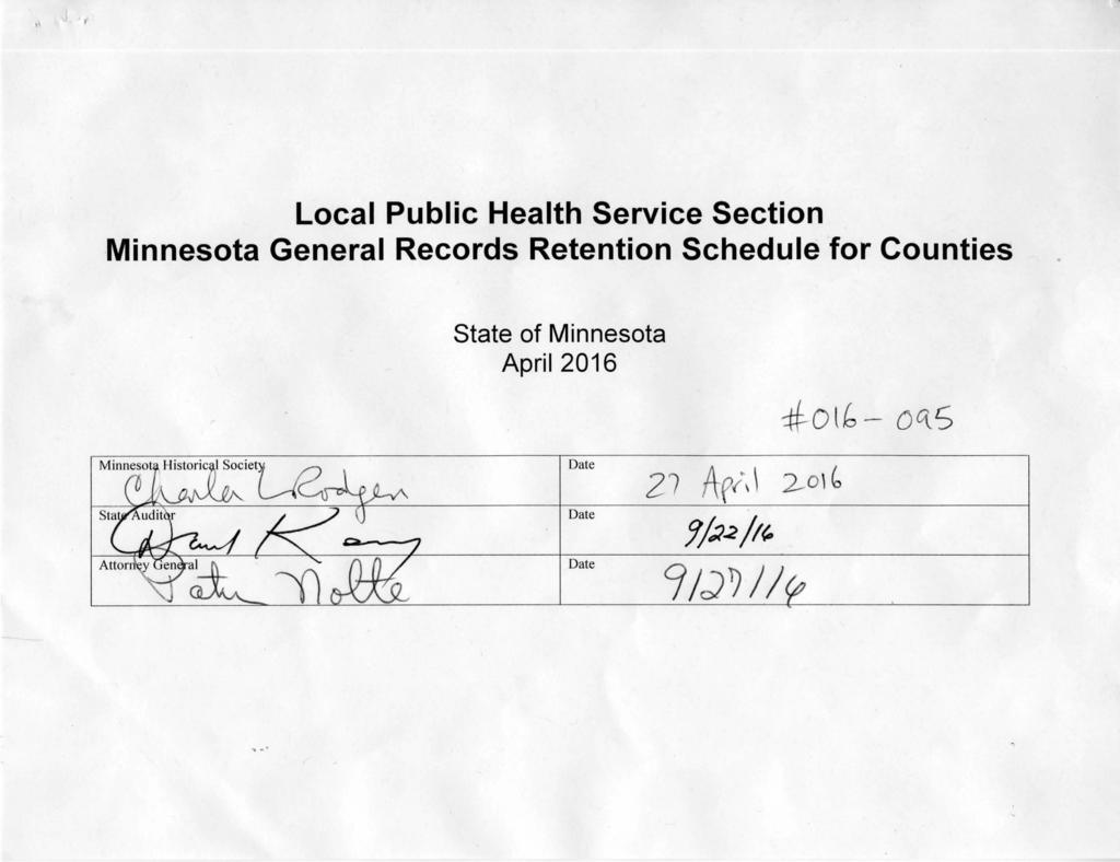 Local Health Service Section Minnesota General Records Retention