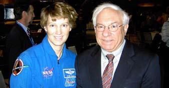 New York Space Grant Affiliate Directors Professor Yervant Terzian, director of the New York Space Grant Consortium, greets former NASA astronaut and retired USAF Colonel Eileen Collins during her
