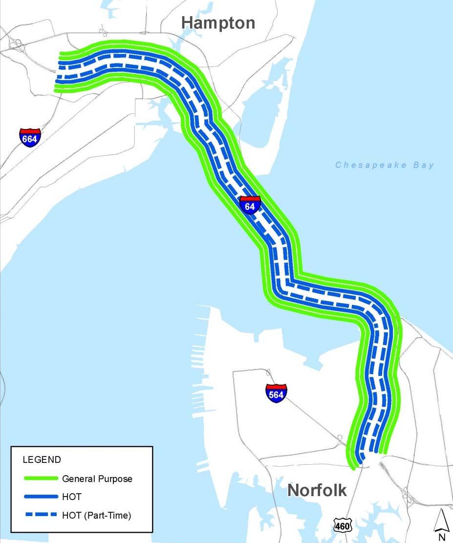 Corridor Roadway Concept CTB endorsed managed-lanes concept on January 10, 2018: Minimum of one HOT lane and two general-purpose lanes in each direction 2+1+1 concept envisions peakhour