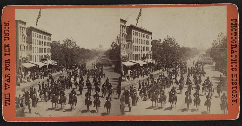 Grand review of the great veteran armies of Grant and Sherman at Washington, on the 23d and 24th May, 1865. Sherman's grand army. Looking up Pennsylvania Ave.