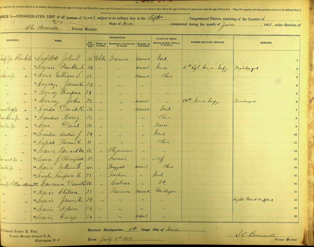 U.S., Civil War Draft Registrations Records, 1863-1865 for Thompson Lowery,