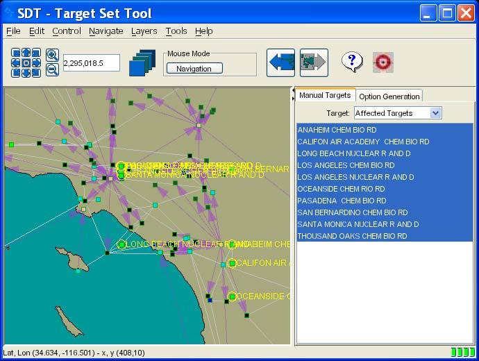 Query Tool allows user to select targets by type and geographic region Links query finds all nodes of a particular type within