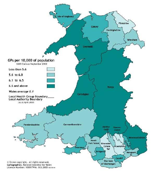 2.3 Capacity Limited capacity within Primary Care can influence the level of reliance on Secondary Care services Figure 17 shows the distribution of GPs in Wales.
