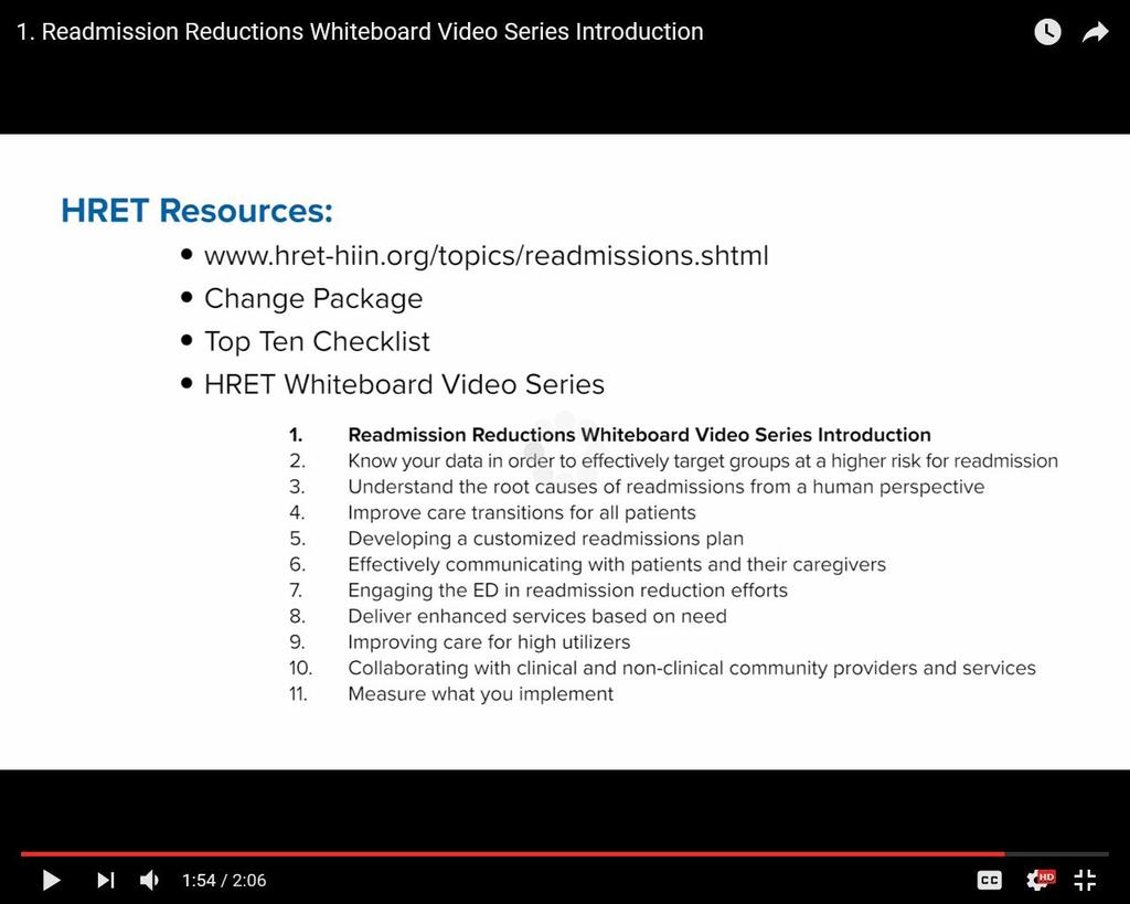 Readmissions Resources- Whiteboard Video Series The 11-part series is delivered by readmissions expert Dr.