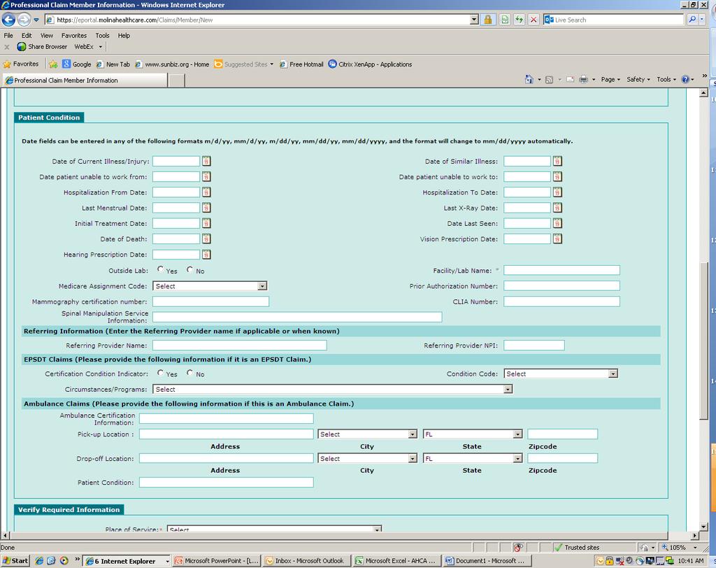 Billing Using the Molina Web Portal Patient Condition