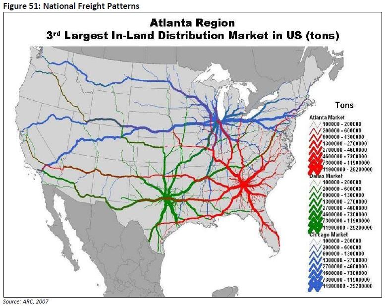 4.4. Freight Market is 3 rd Largest In-Land Distribution Market Since its beginnings as a terminus in the cotton trade, Atlanta has been the center of freight markets in the southeast.
