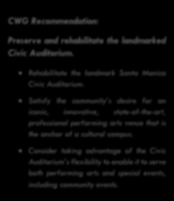 Summary of Construction Cost Estimates for the 3 Civic Options Civic Option Capital Costs Annual Operating Deficit Entertainment/Arts Complex (Civic 1) $93 M $0 Center for the Performing Arts (Civic