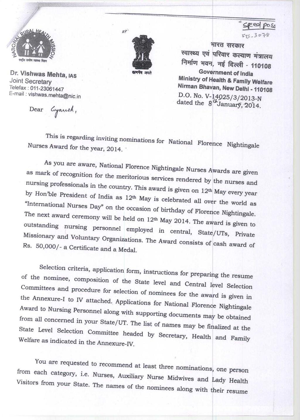 ,rr Dr. Vishwas Mehta, las Joint Secretary Telefax : 011-23061447 E-mail : vishwas.mehta@nic.