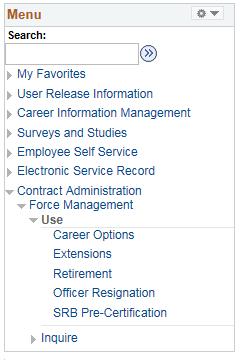 A The Inquire menu contains two options: Contract Information, and Member Information. The data contained on these pages is a condensed version of information that is also viewable in ESR.