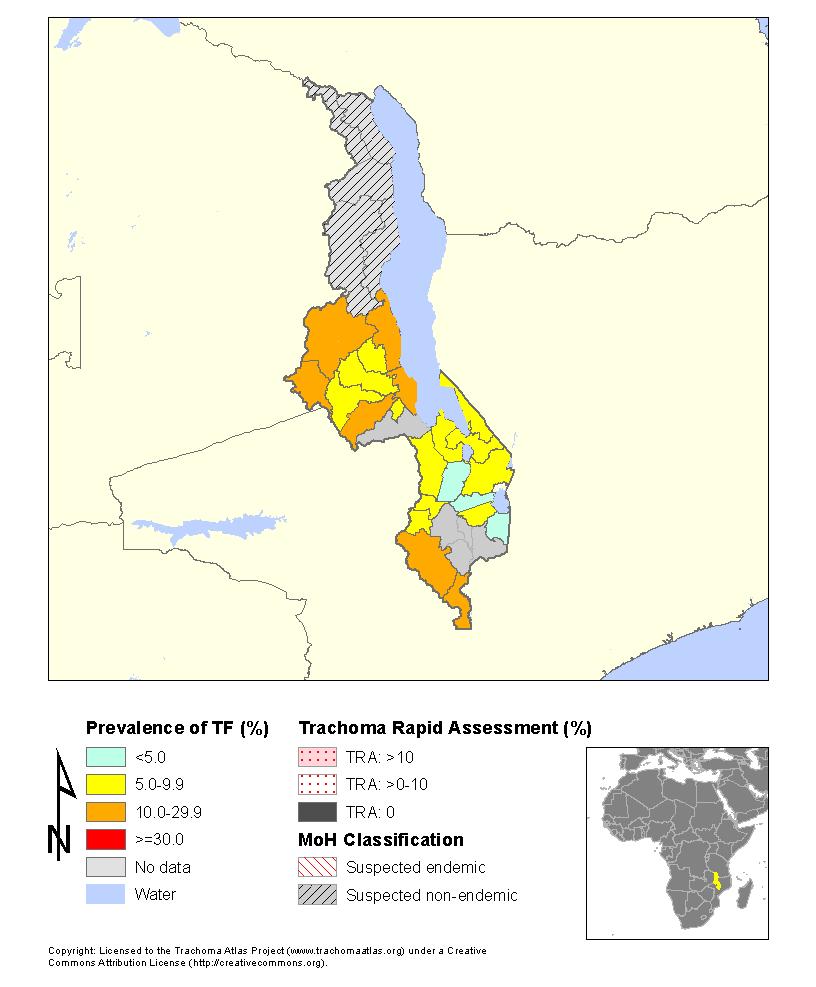 3.1.3 Updated Malawi Trachoma maps for TF and TT The current Trachoma Malawi Maps for prevalence of TF and TT a shown on the ICTC Global Trachoma