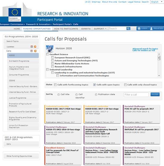 In relation to the calls and the topics available, it is important to refer to the way in which this information is structured on the H2020 website.