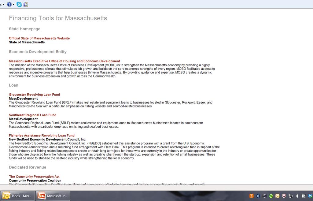 Sample Results of MA State Homepage Economic