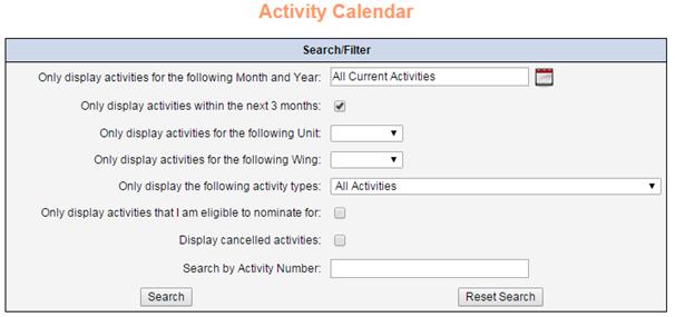 To nominate, click on the Activities Tab and select Activity Calendar, and you will see the following screen: If you are looking to nominate for an