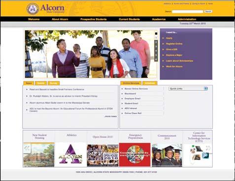 HOMEPAGE INTERIOR WEBSITE For many, the website serves as their introduction to Alcorn State University, and a great University website leaves a strong, positive first impression with website