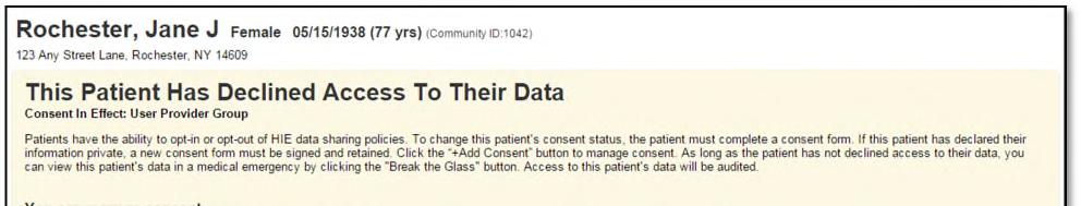 To change patient consent, search for and locate patient in RHIO