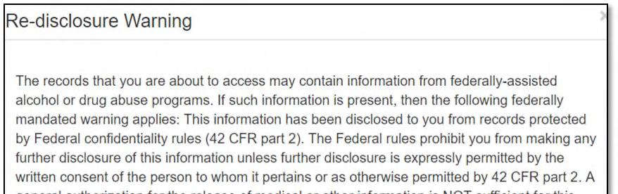 Select a document to view, download or print and the Re-disclosure Warning appears.
