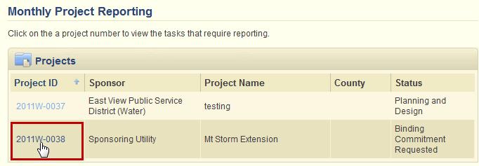 Choose the project you want to report on and click on the Project ID to see the list of current tasks associated with the project.