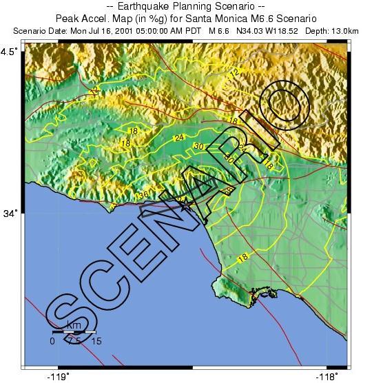ATTACHMENT 2 EARTHQUAKE PLANNING SCENARIO MAP TYPE OF FAULTING: left-reverse LENGTH: 24 km NEARBY COMMUNITIES: Pacific Palisades, Westwood, Beverly Hills, Santa Monica MOST RECENT SURFACE RUPTURE: