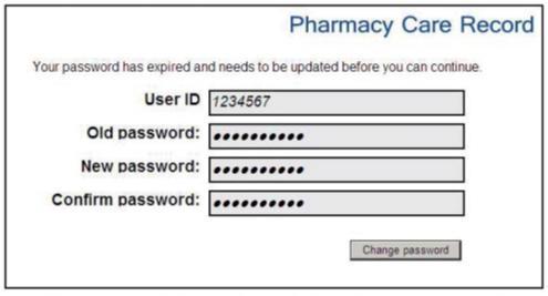 PCR User Guide for version 8 Access and security 9 1.2.2 Change password on initial login On first login to PCR the password must be changed via the update password page (Figure 1-1).