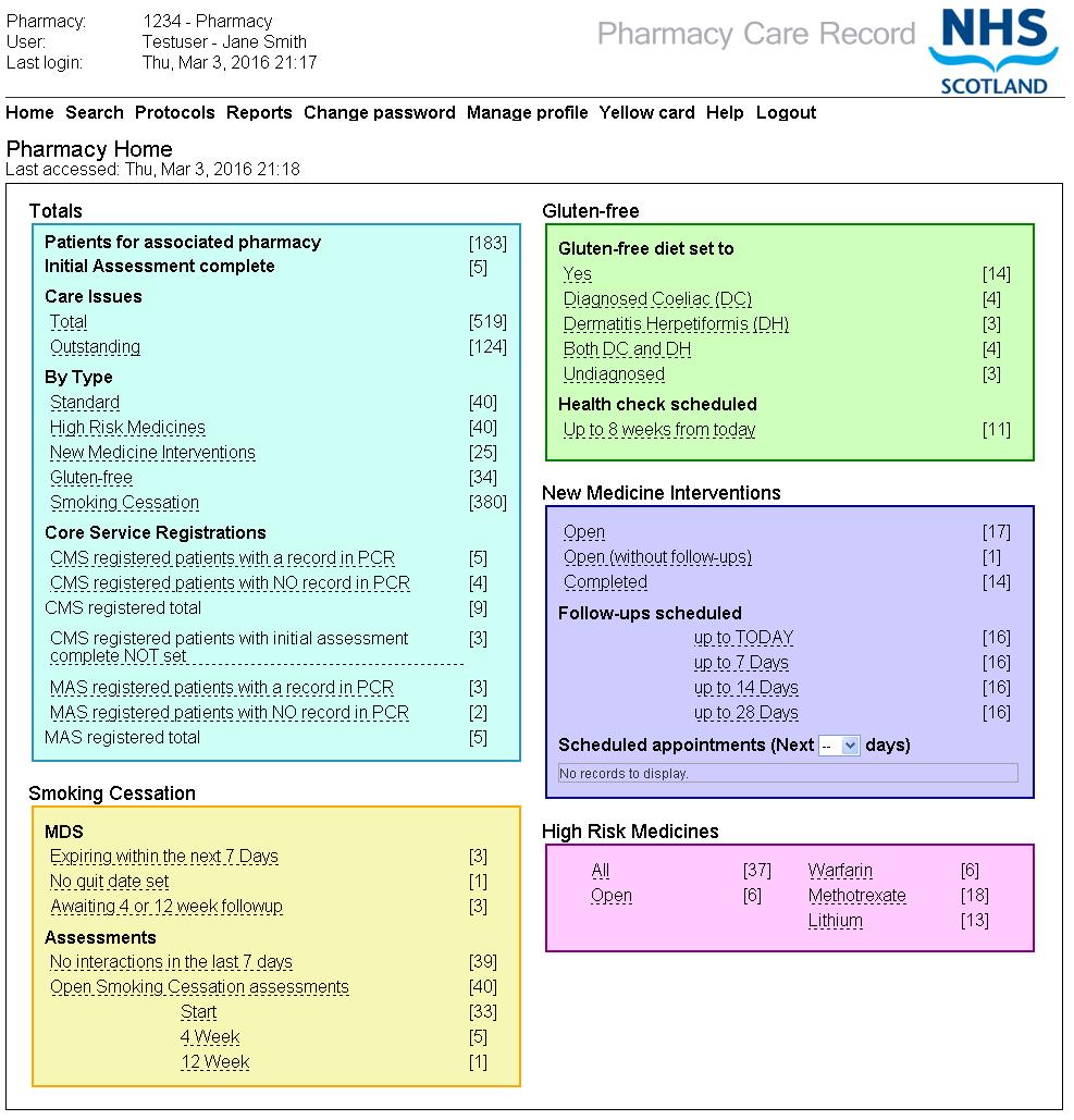 Pharmacy Home 3 Pharmacy Home 3.1 Overview The Pharmacy Home page displays a summary of information about patients within the associated Pharmacy.