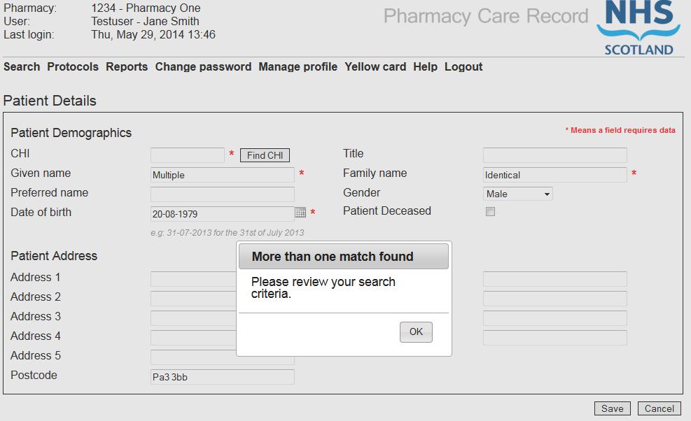 Search for and create patient records Figure 4-7: Unique Match Found o If more than one match is found on the CHI