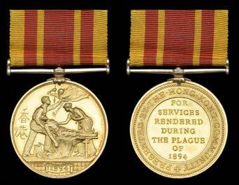 SINGLE CAMPAIGN MEDALS 476 The rare Hong Kong Plague medal in Gold awarded to Nursing Sister Sara E. Barker, Government Civil Hospital HONG KONG PLAGUE 1894, gold issue (Sara E.