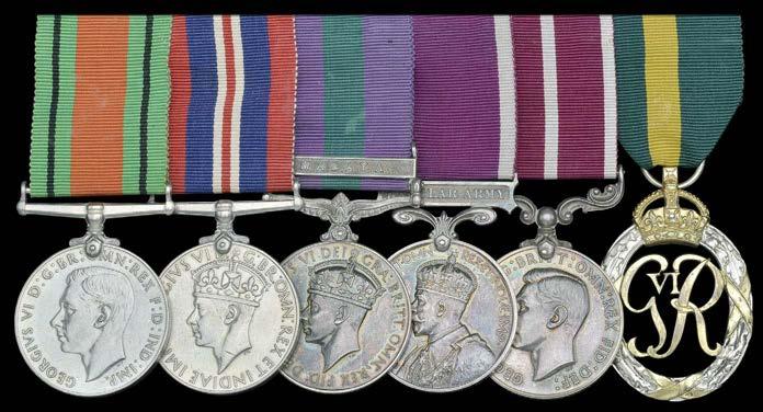 CAMPAIGN GROUPS AND PAIRS 734 Pair: Sergeant W. Woods, Royal Army Pay Corps, late The Royals GENERAL SERVICE 1918-62, 1 clasp, Palestine (320088 Tpr., The Royals); ARMY L.S. & G.C., E.II.R., 2nd issue, Regular Army (320088 Sgt.