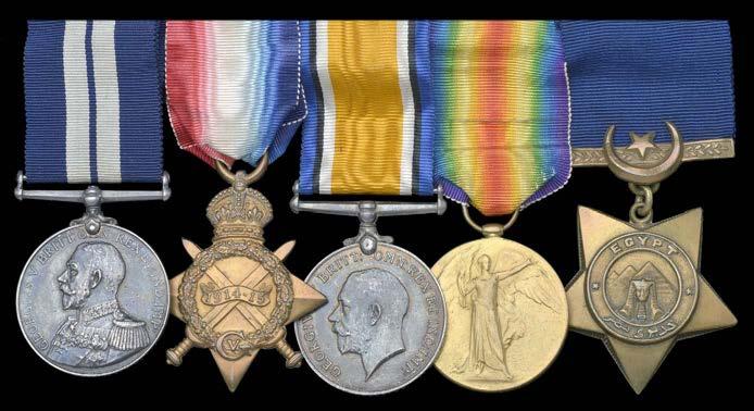 Exceptional Naval and Polar Awards from the Collection of RC Witte 758 A rare Great War East Africa operations D.S.M. group of five awarded to Yeoman of the Signals D.